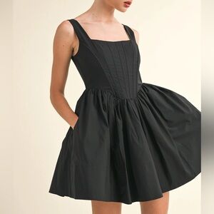 Reset Black Corset Sleeveless Square Neck Full Skirt Mini Dress Summer Evening